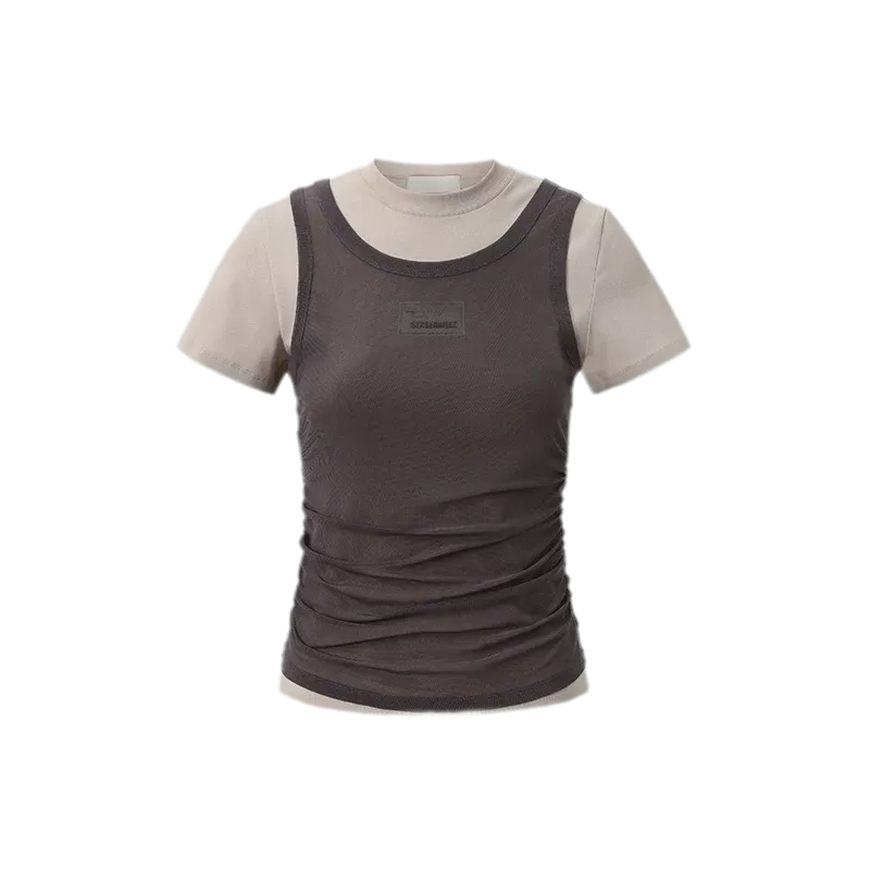 Layered Ruched Cropped T-Shirt