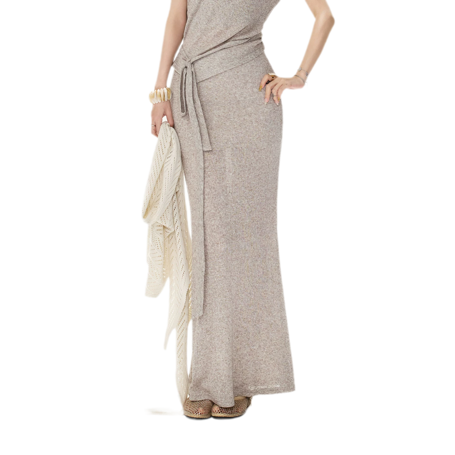 Melange Tie-Waist Skirt Set