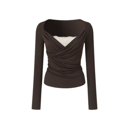 Lace Ruched Crossover Top