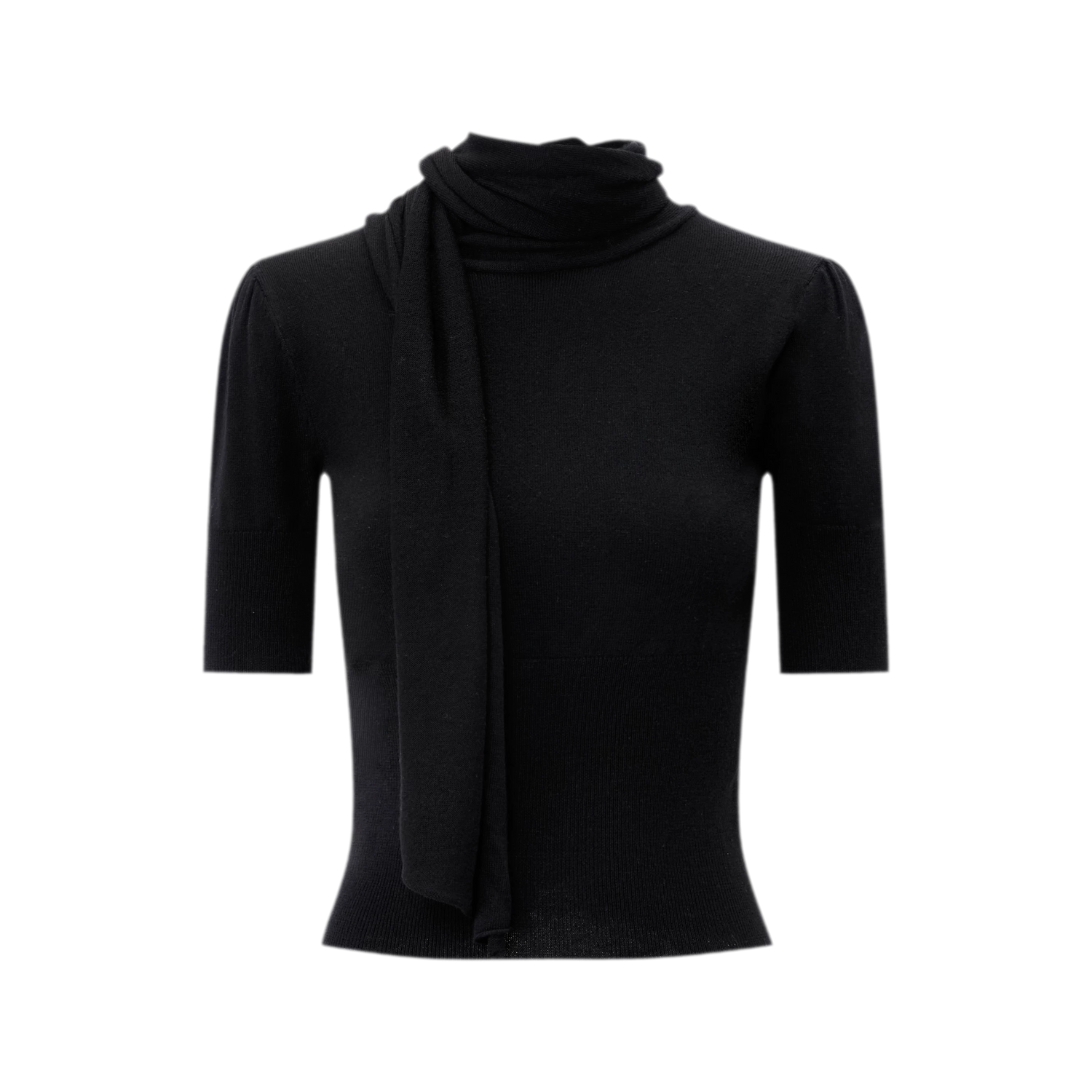 Wool-Blend Scarf-Neck Knit Top