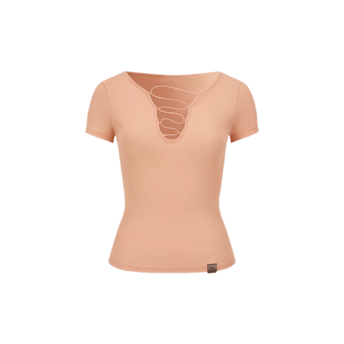Cross Tie Hollow V-Neck Slim Short Sleeve T-Shirt