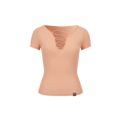 Cross Tie Hollow V-Neck Slim Short Sleeve T-Shirt