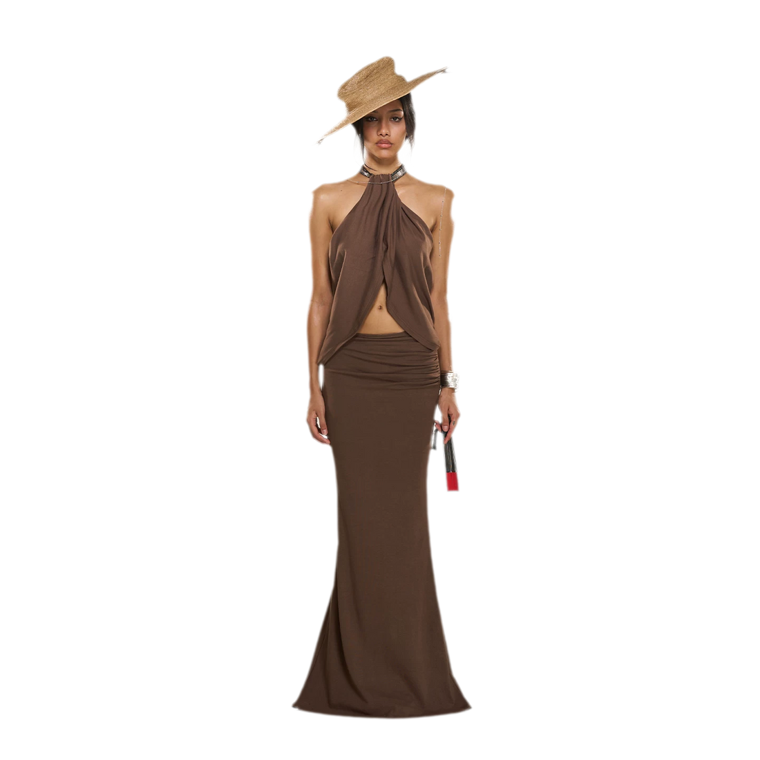 Twisted Halter Open-Back Maxi Dress