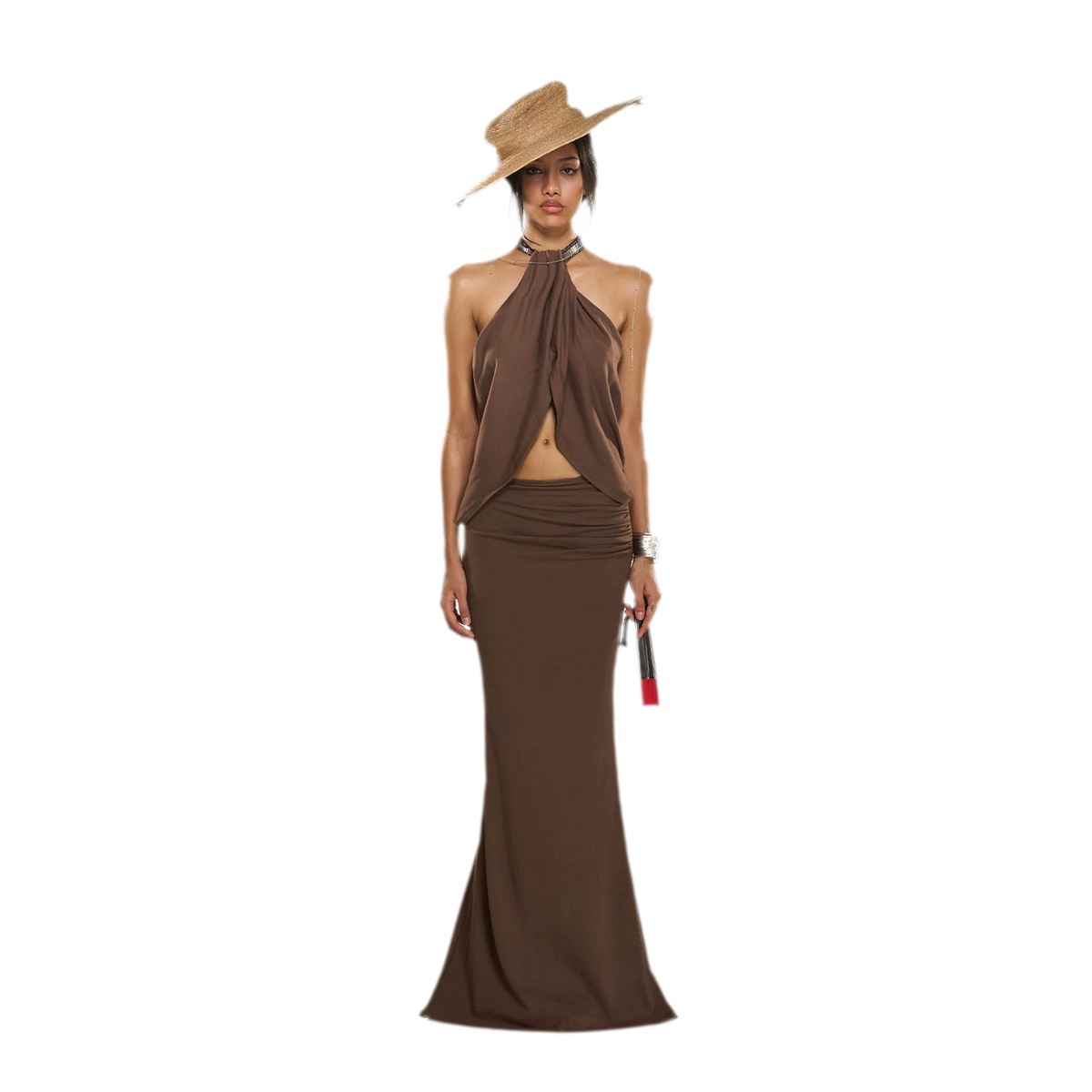 Maxikleid mit gedrehtem Neckholder und offenem Rücken