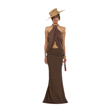 Maxikleid mit gedrehtem Neckholder und offenem Rücken