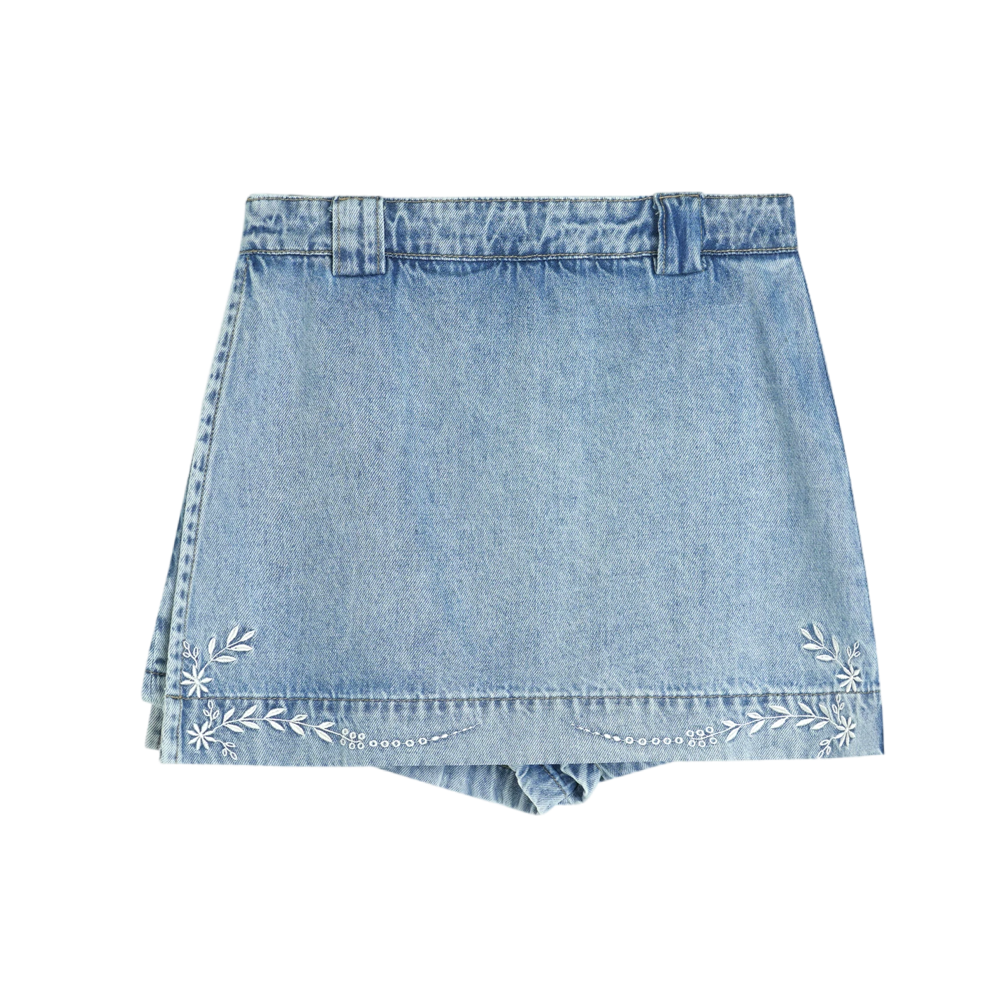 Floral Embroidered Tie Denim Top &amp; Skort Set