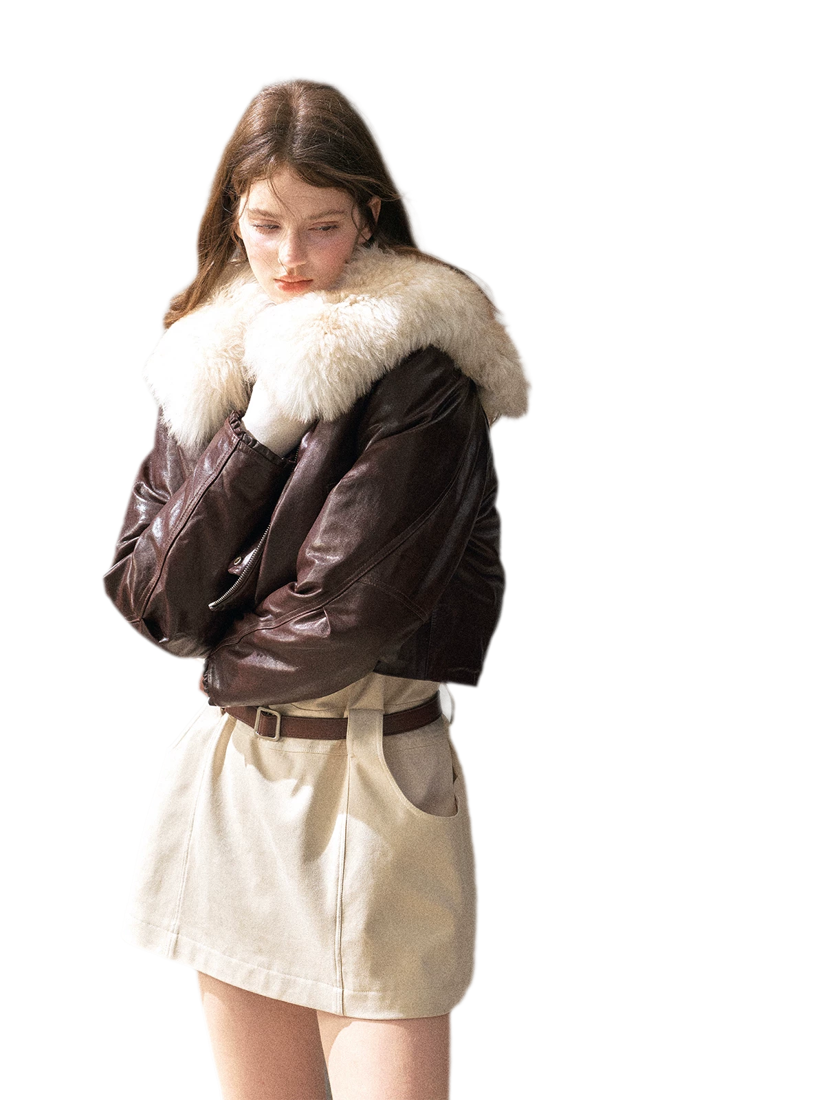 Sheepskin Cropped Goose-Down Jacket