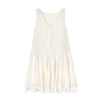 Soft White Embroidered Sleeveless Dress