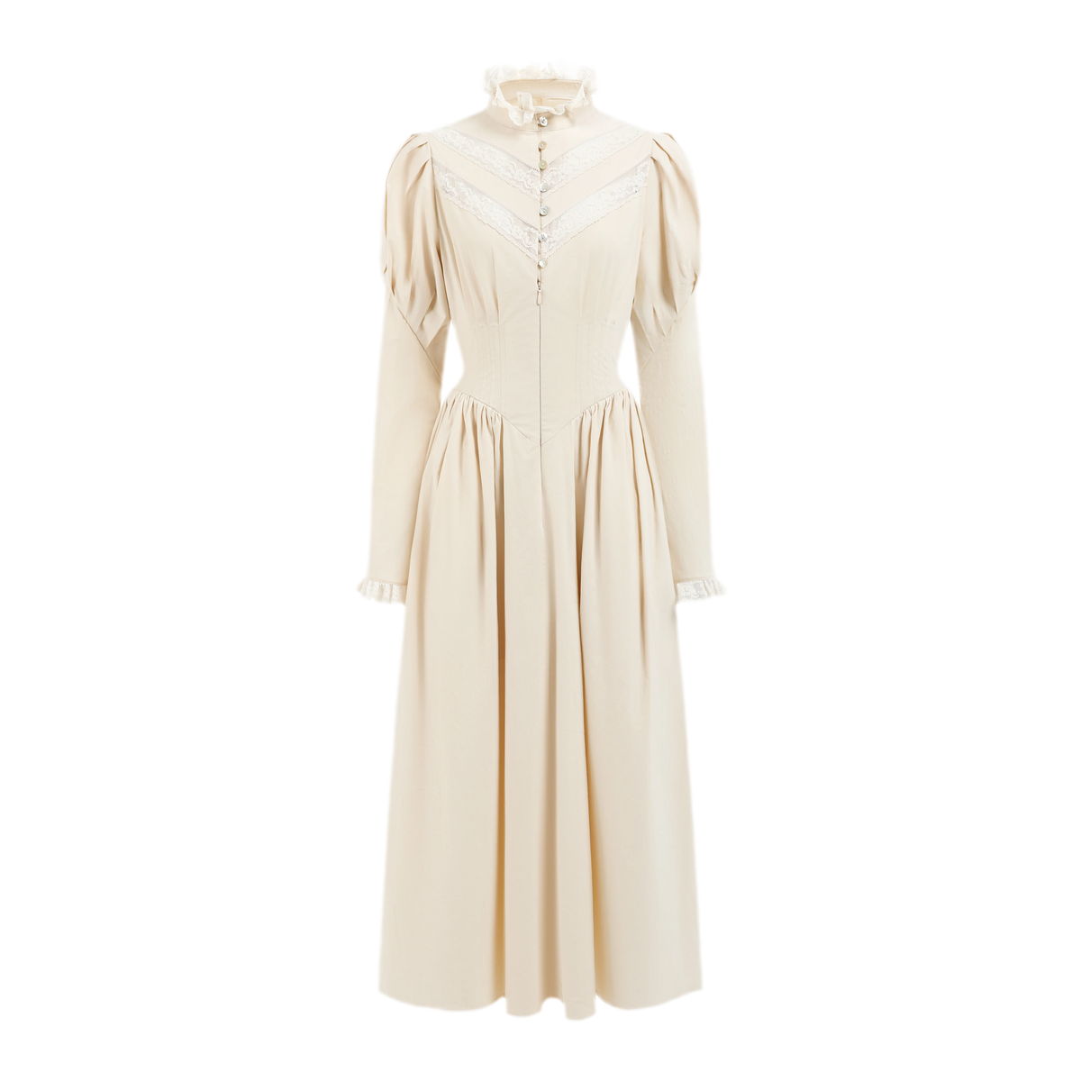 Lace Trim Victorian Midi Dress