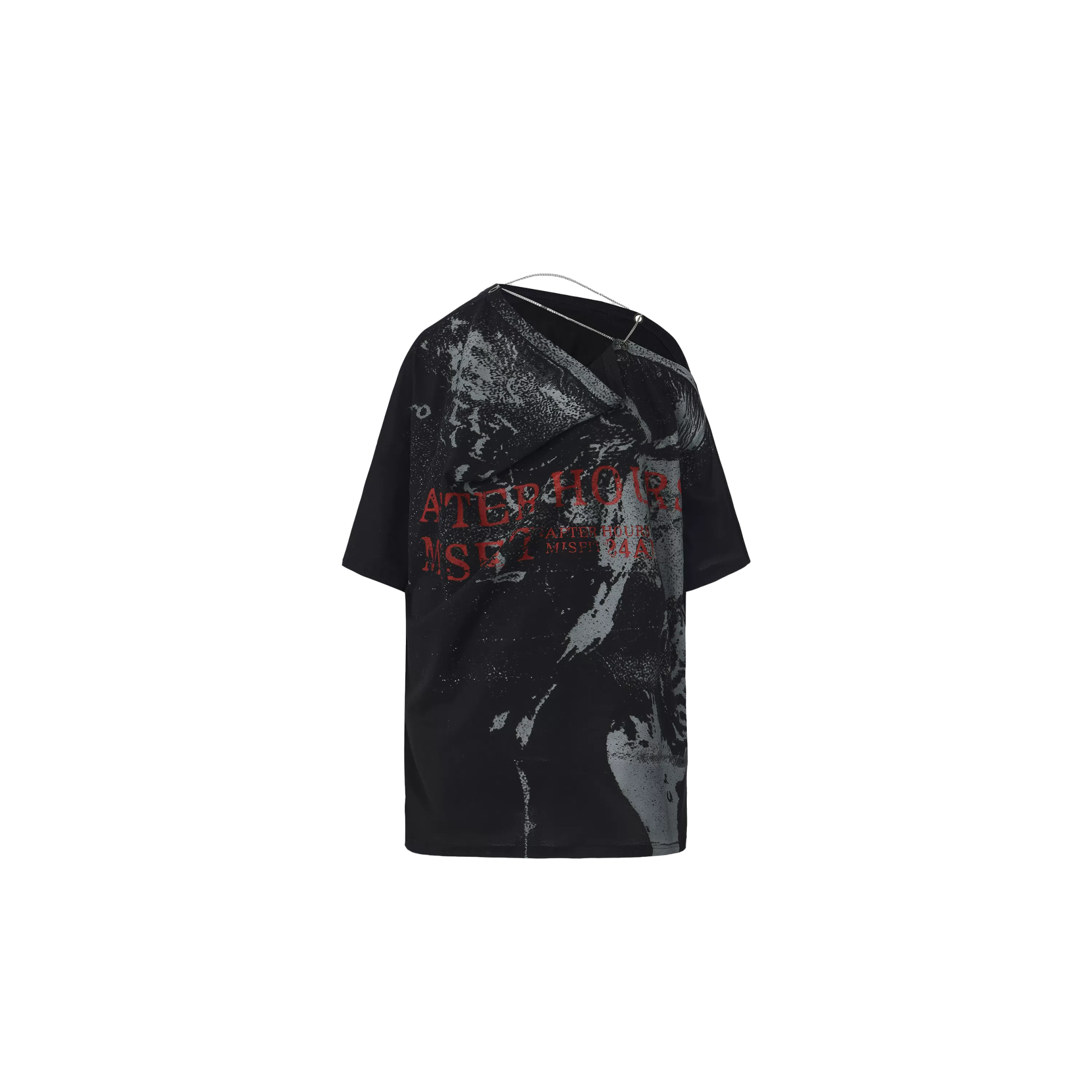 Punk T-shirt with Distressed Print and Open Back