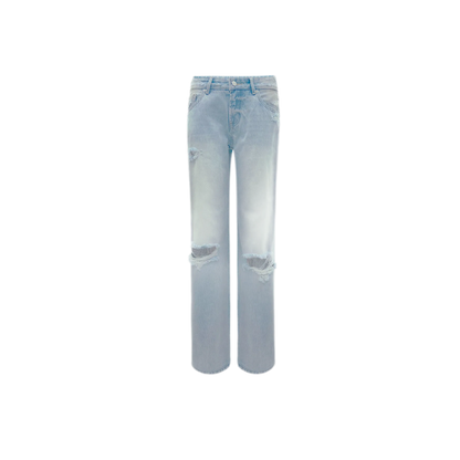 Washed Distressed Straight-Leg Jeans