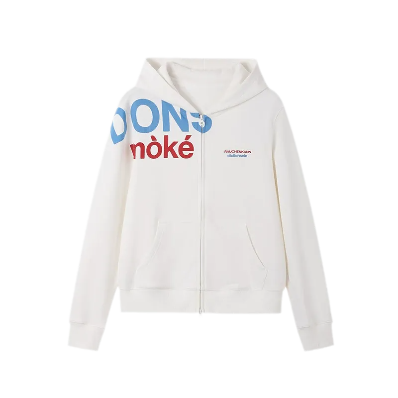 Contrast Slogan Zip Hoodie