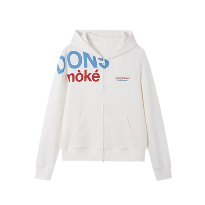 Contrast Slogan Zip Hoodie