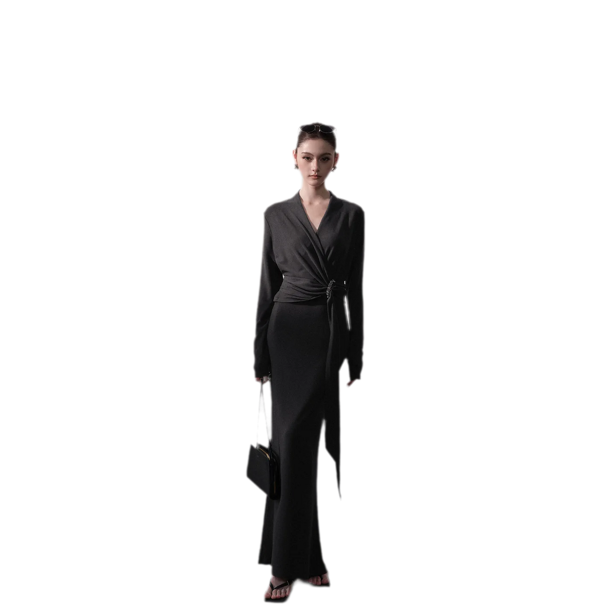 Twist-Waist Wrap Knit Dress — Load image 19 in gallery view
