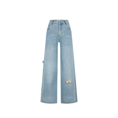 13DE MARZO Bear Appliqué Wide Jeans – Blue