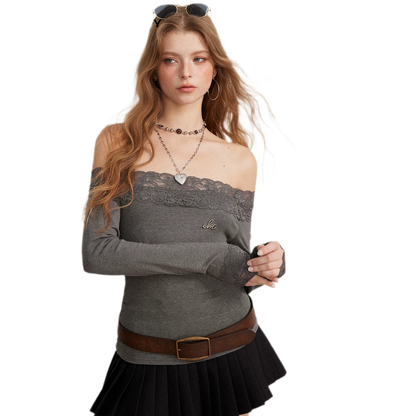 Lace Panel Off-Shoulder T-Shirt