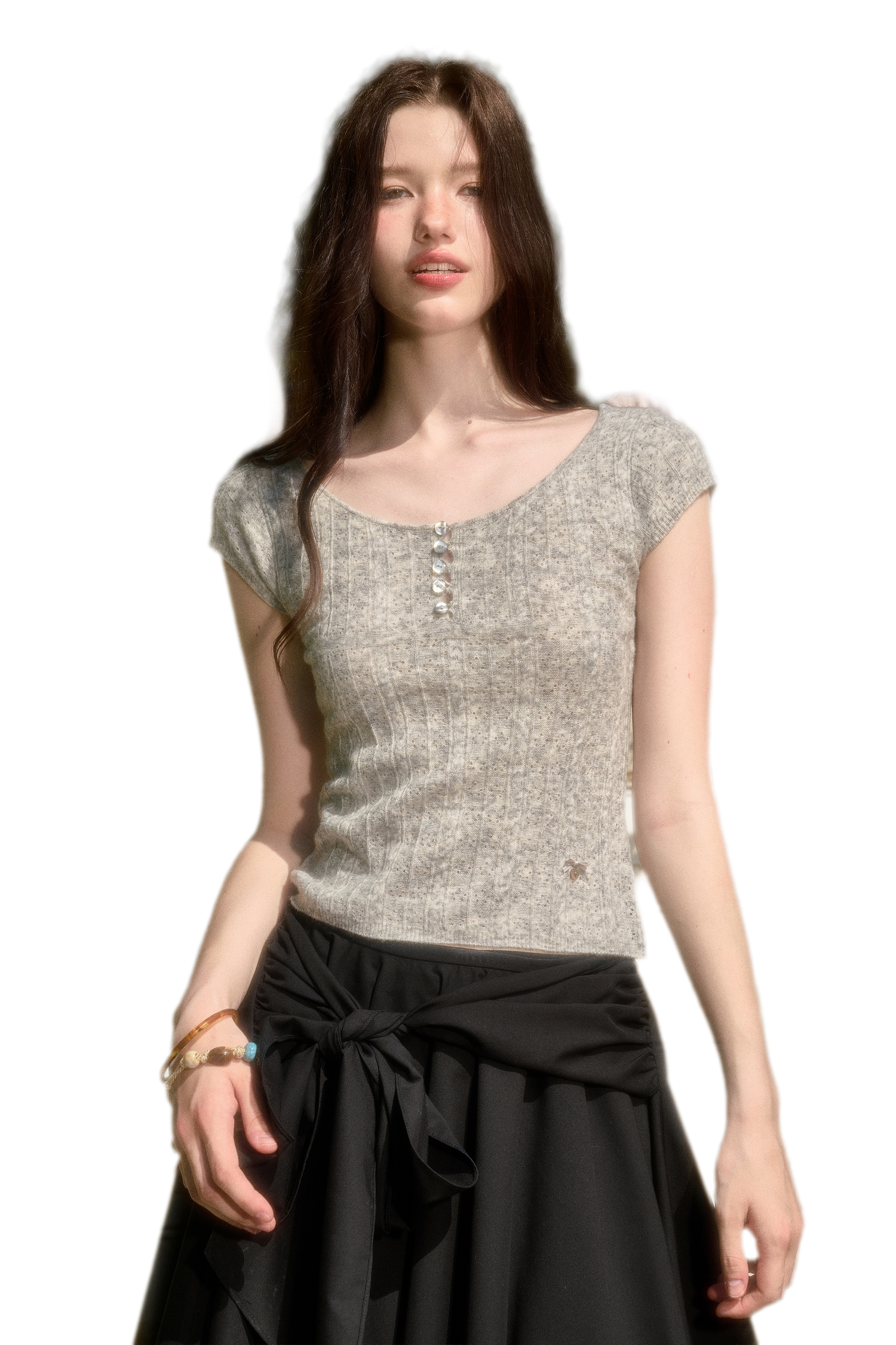 Soft Wool Fitted Short-Sleeve Top