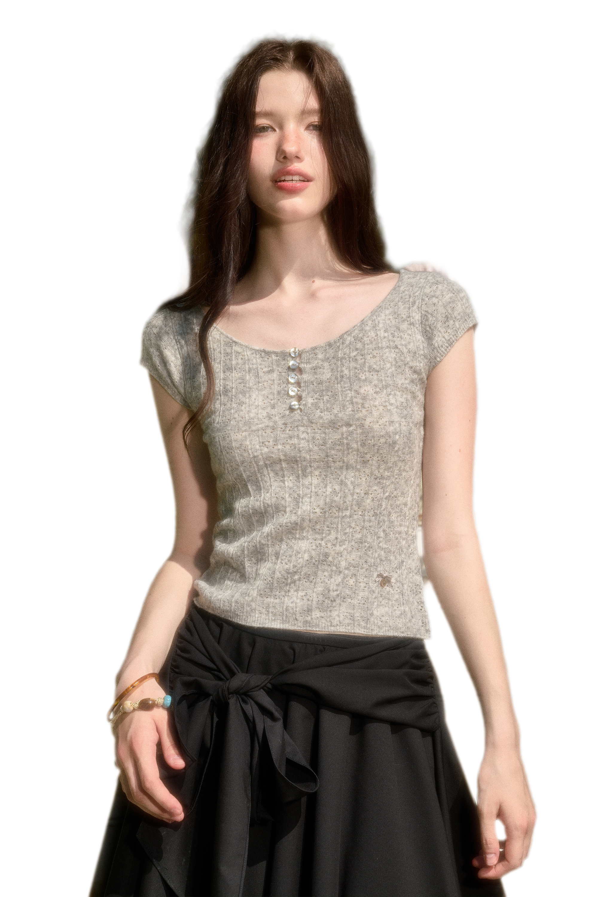 Soft Wool Fitted Short-Sleeve Top