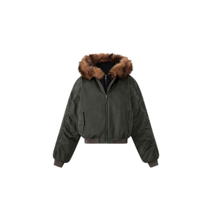 Washed Twill Hooded Flight Jacket