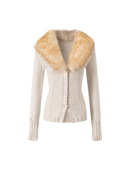 Bộ cardigan và chân váy dệt kim ánh nhũ