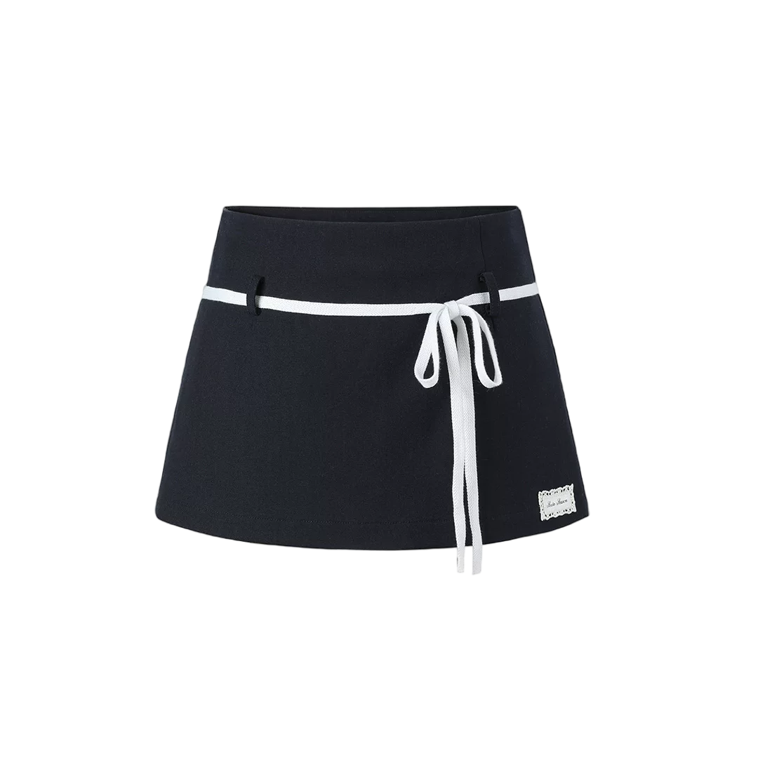 Korean Style Color-Block Tie Waist Shorts Skirt