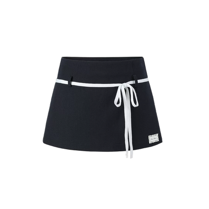 Korean Style Color-Block Tie Waist Shorts Skirt