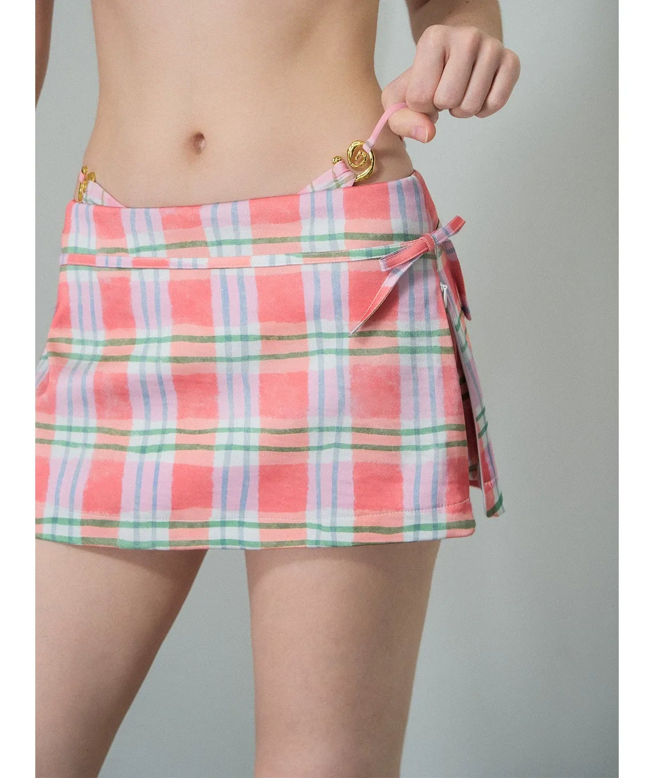 Plaid Bow Mini Skirt Set