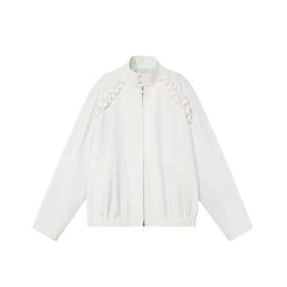 Ruffled Stand Collar Harrington Jacket