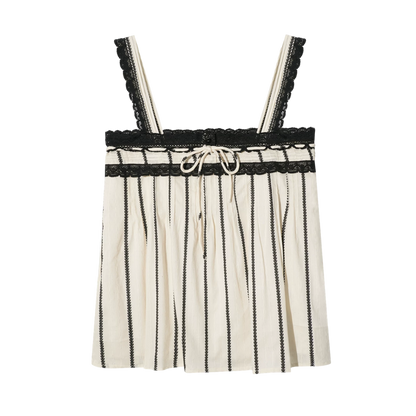 Striped Lace-Trim Tie-Front Camisole