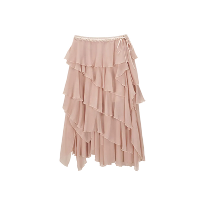 Asymmetric Chiffon Tie-Waist Strapless Skirt
