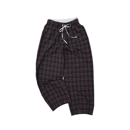 Contrast Plaid Wide-Leg Pants