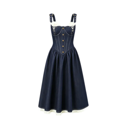 Boned Lace Denim Dress