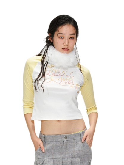 Cotton Graphic Cropped Raglan Top