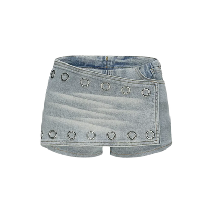 Washed Denim Curved Shorts