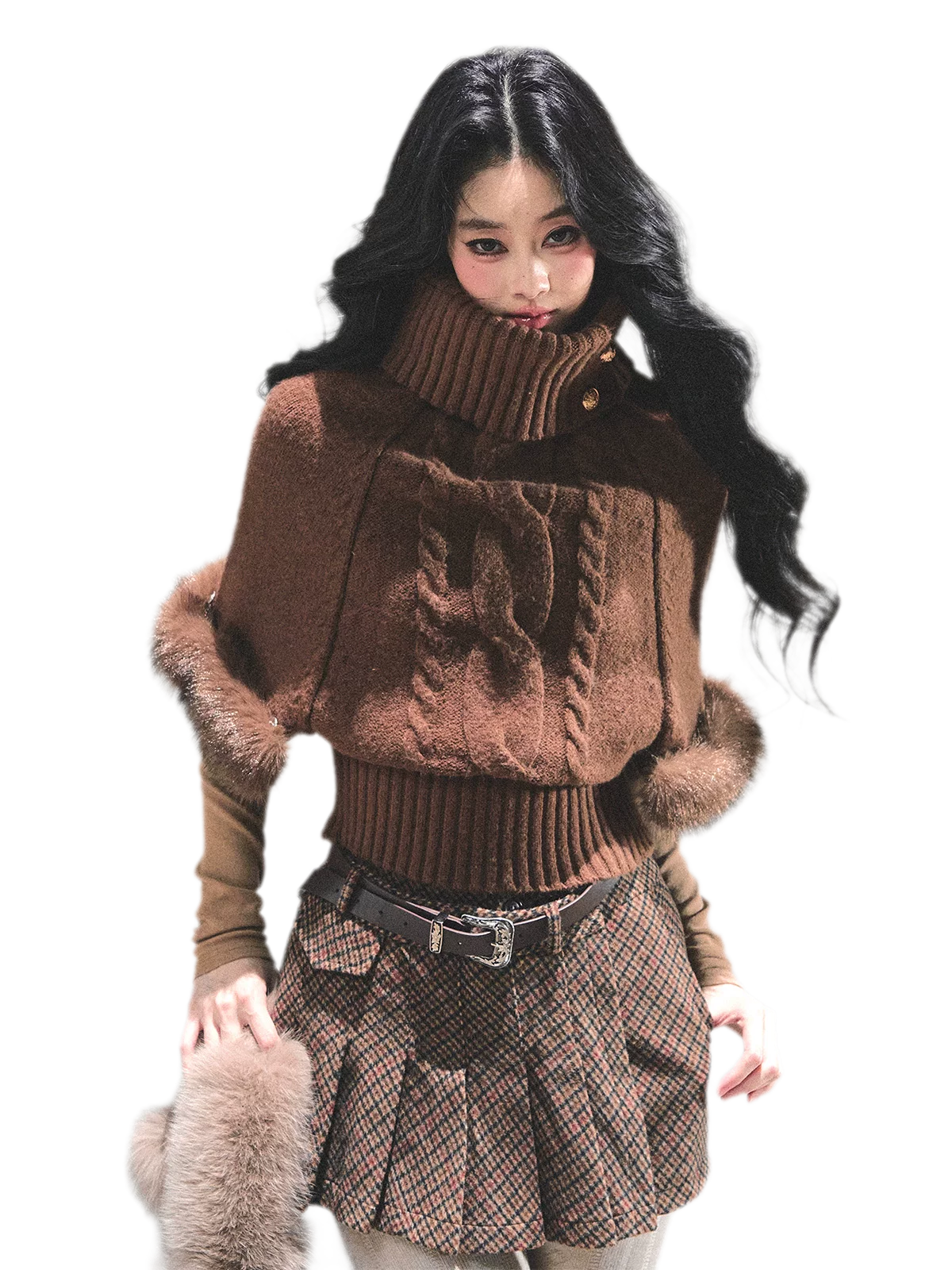モヘアケーブル編みタートルネックセーター