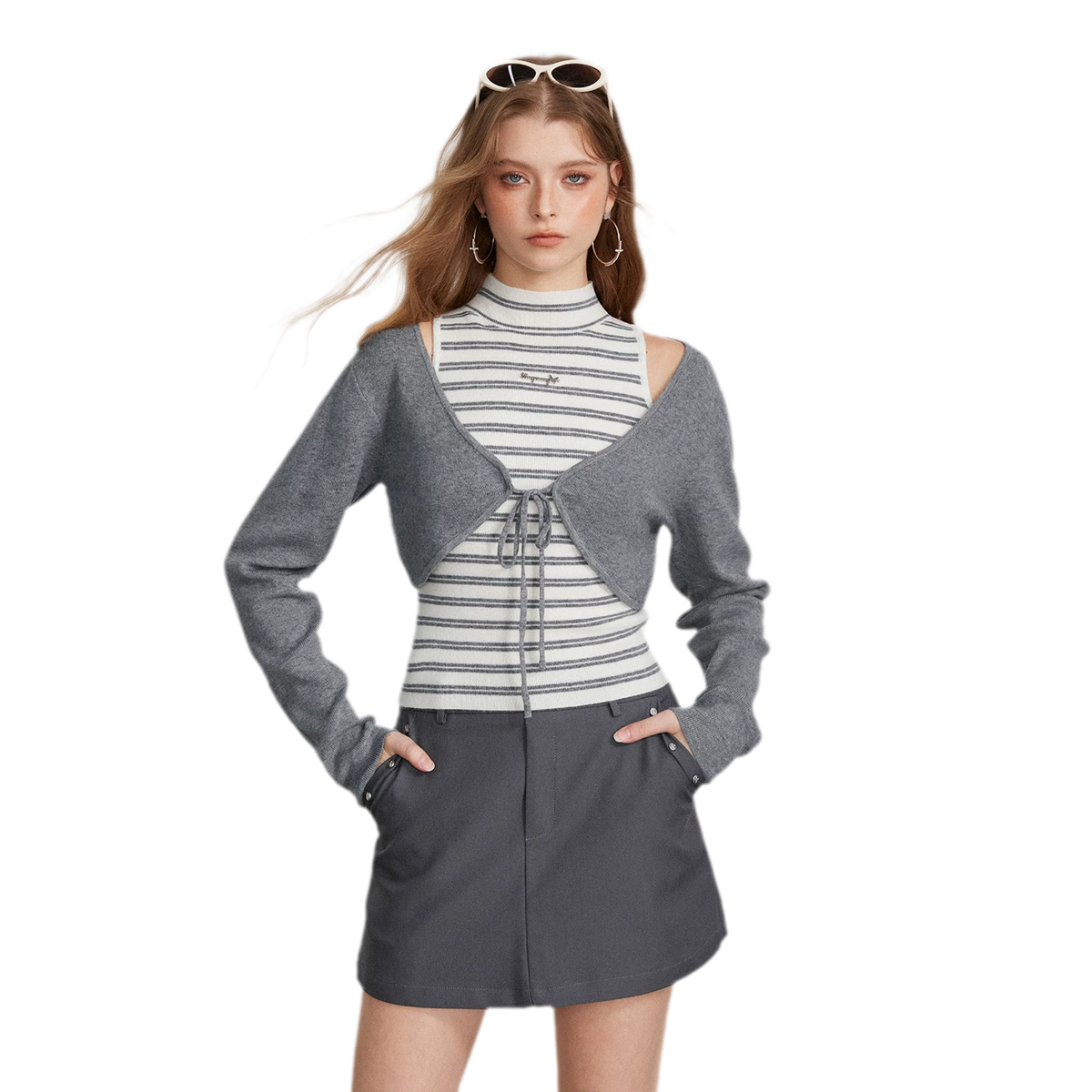 Contrast Stripe Knit Vest Set