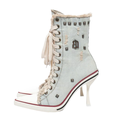 Distressed Studded Canvas Heels
