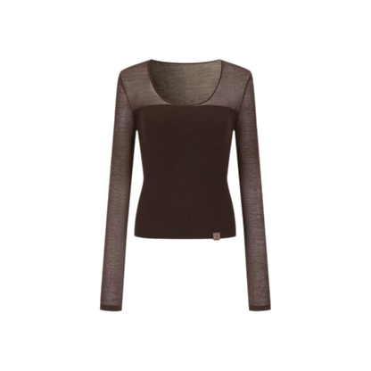 Top in maglia trasparente con scollo a V in Tencel