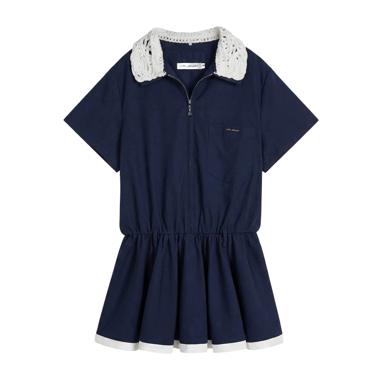 Lace Collar Half-Zip Waist Dress