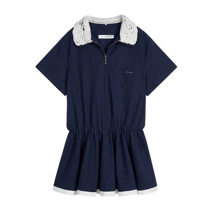Lace Collar Half-Zip Waist Dress
