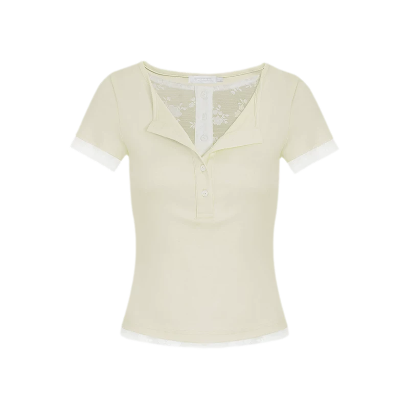 Double-Layer Collar Lace T-Shirt