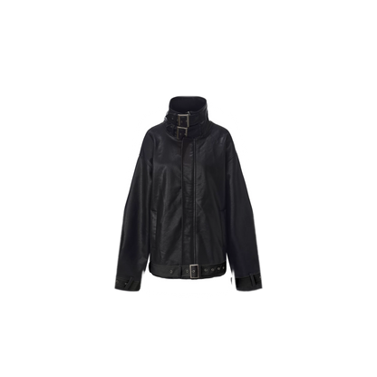 Synthetic Leather Stand-Collar Jacket