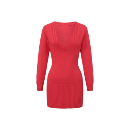 Deep V Fringe Knit Dress