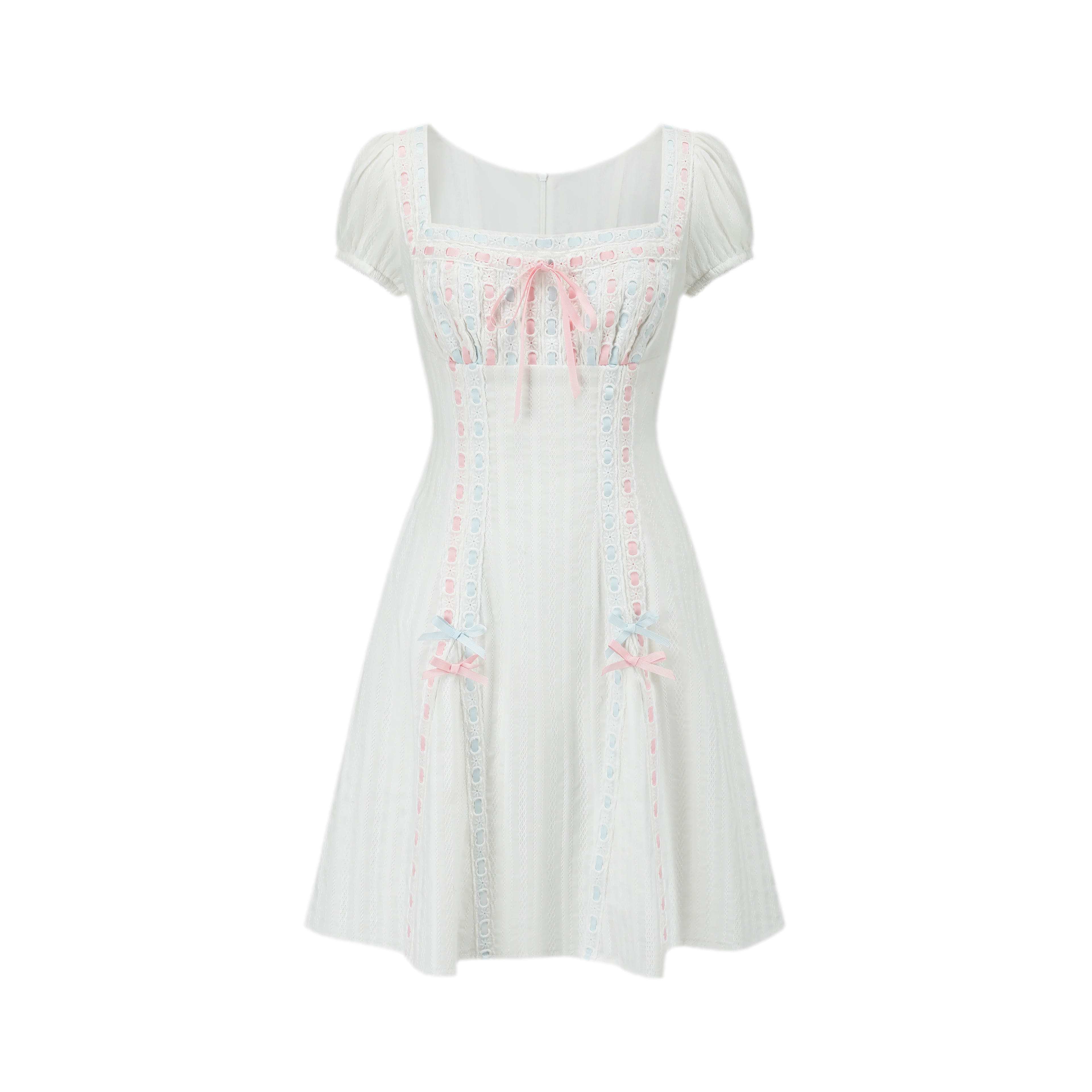 Jacquard Puff-Sleeve Corset Dress