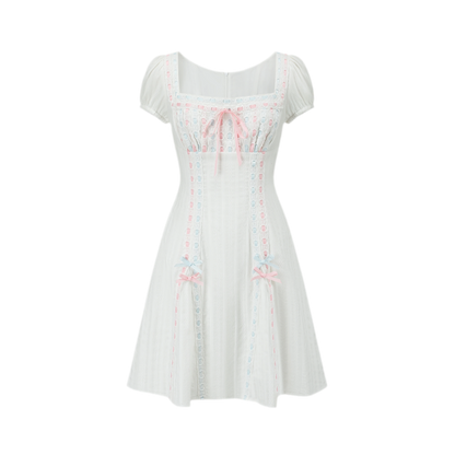 Jacquard Puff-Sleeve Corset Dress
