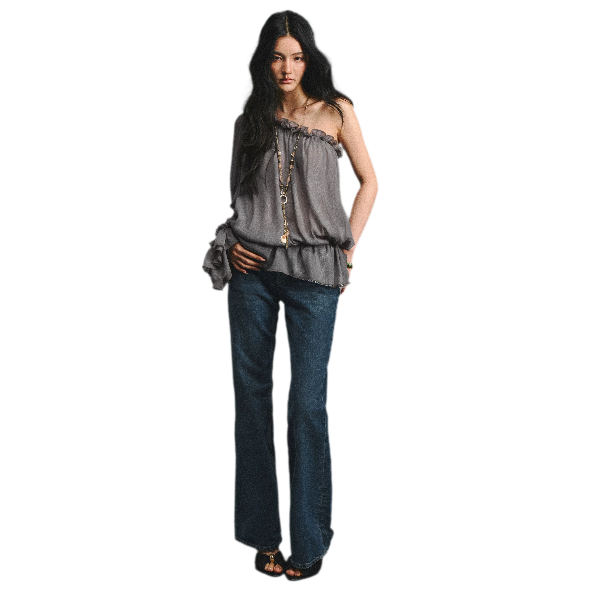 One-Shoulder Chiffon Blouse