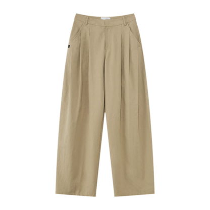 Curved Linen-Blend Pants