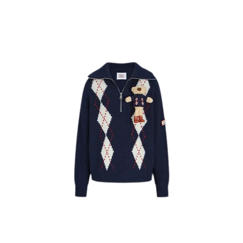 Áo len cổ bẻ họa tiết argyle