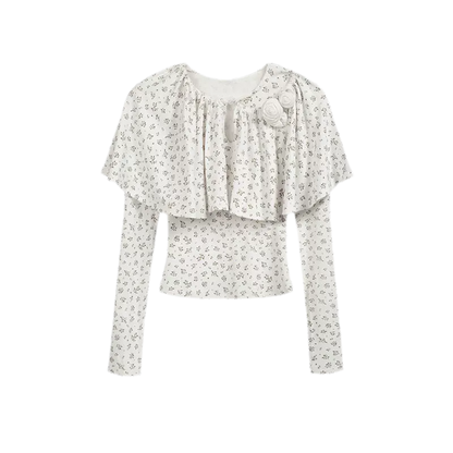 Floral Ruffle Cape Top