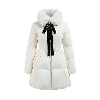 Satin Bow Fitted Down Coat